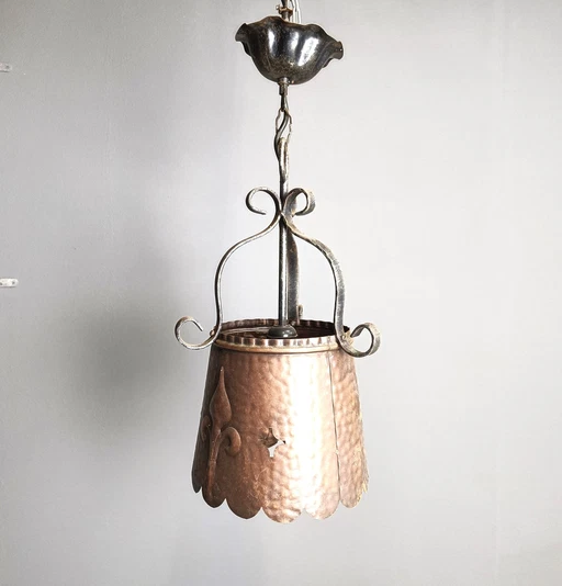 Brutalistische koperen hanglamp, 1970S