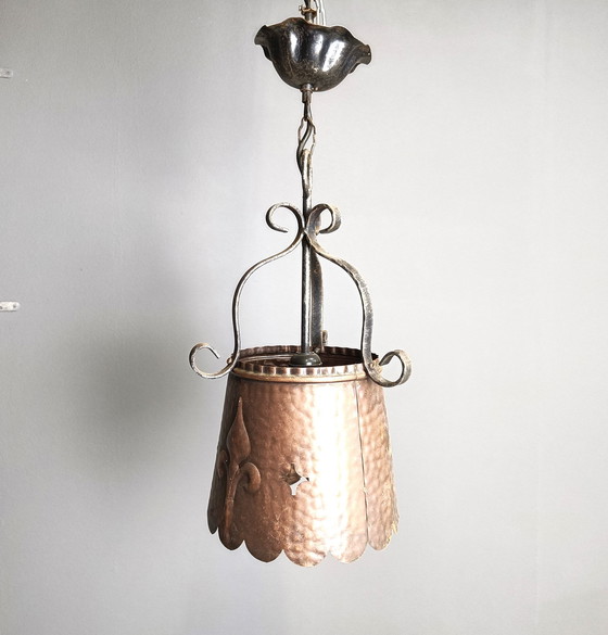 Image 1 of Brutalistische koperen hanglamp, 1970S