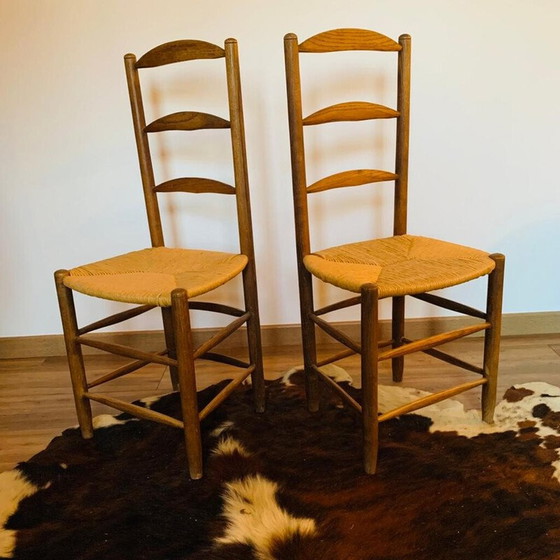 Image 1 of Paar vintage massief houten rieten stoelen