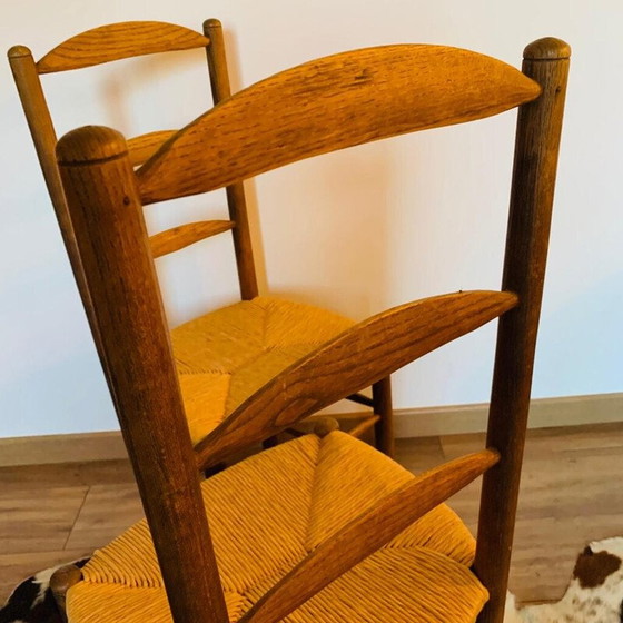 Image 1 of Paar vintage massief houten rieten stoelen