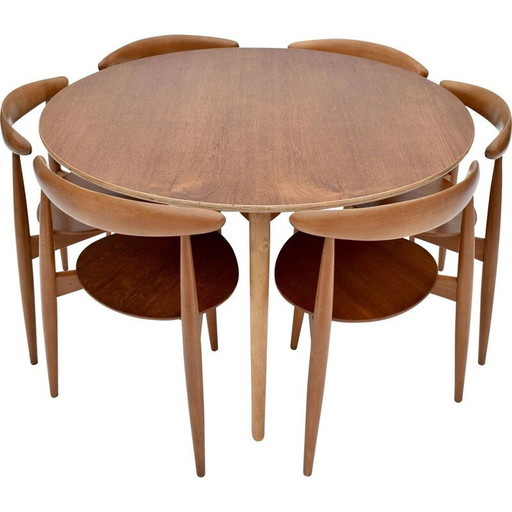 Vintage teakhouten eetset van Hans Wegner Heart voor Fritz Hansen, 1950