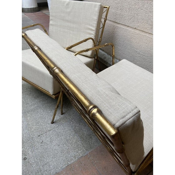 Image 1 of Paar vintage houten en stoffen fauteuils