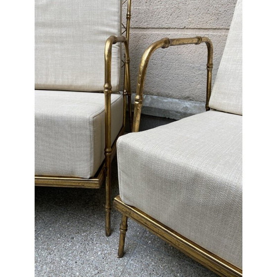 Image 1 of Paar vintage houten en stoffen fauteuils