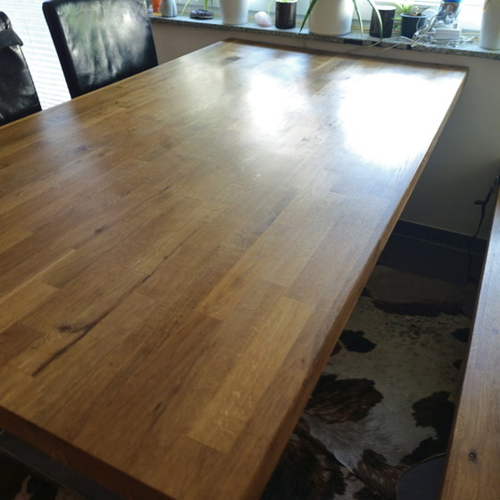 Image 1 of Tafel van echt hout Bank Eethoek Eettafelcombinatie Eiken tafel