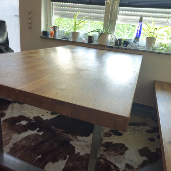 Image 1 of Tafel van echt hout Bank Eethoek Eettafelcombinatie Eiken tafel