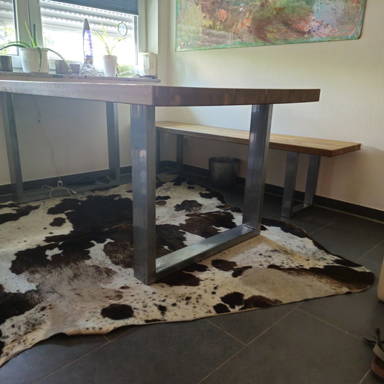 Image 1 of Tafel van echt hout Bank Eethoek Eettafelcombinatie Eiken tafel