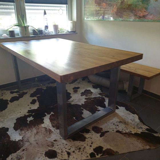 Image 1 of Tafel van echt hout Bank Eethoek Eettafelcombinatie Eiken tafel