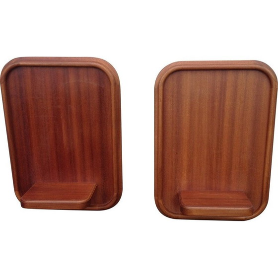 Image 1 of Paar vintage massief houten planken met tablet, Zweden 1970