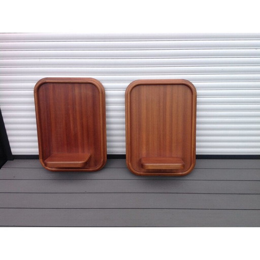 Paar vintage massief houten planken met tablet, Zweden 1970