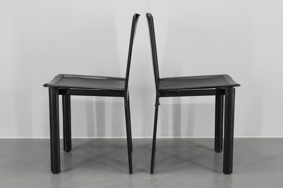 Image 1 of 1980S Set van vier eetkamerstoelen in leer