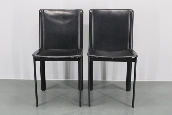 Image 1 of 1980S Set van vier eetkamerstoelen in leer