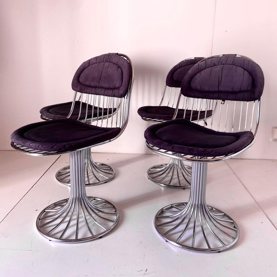 Image 1 of 4X eetkamerstoelen uit het ruimtetijdperk, Gastone Rinaldi voor Rima, Italië 1970