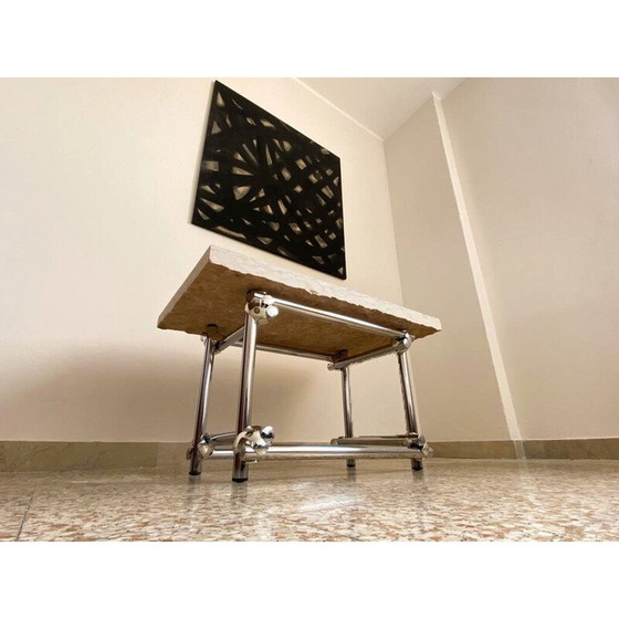 Image 1 of Vintage salontafel van chroom en travertijn, Italië 1970