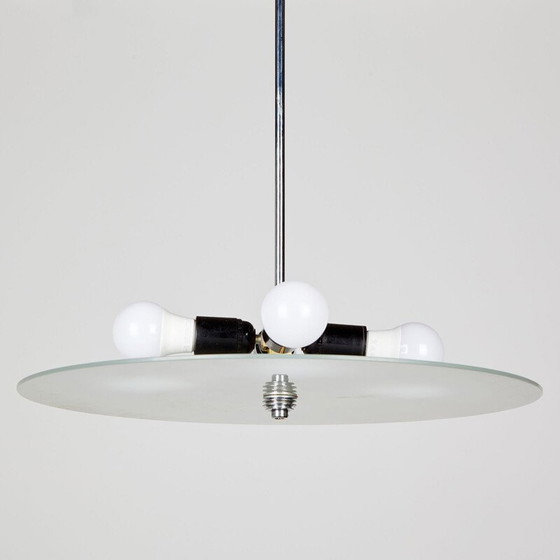 Image 1 of Vintage plaatvormige glazen hanglamp, 1970