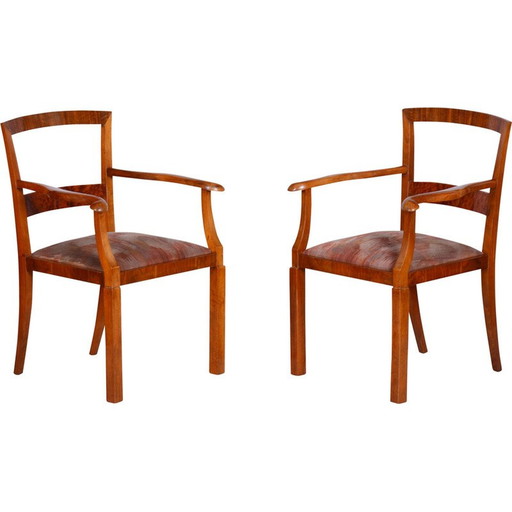 Paar vintage Art Deco fauteuils in beukenhout en stof, Tsjecho-Slowakije 1920