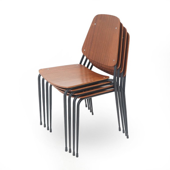 Image 1 of  4 stoelen met zitting en rugleuning in gebogen multiplex, 1960S