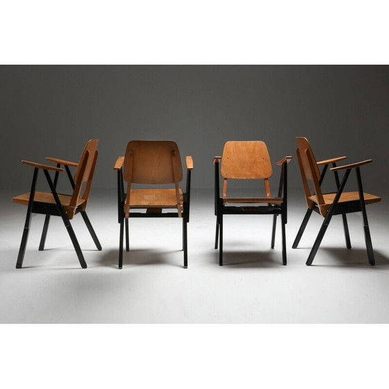 Image 1 of Set van 6 vintage triplex en gezwart houten fauteuils van Ermeloo Zwager, Nederland 1950