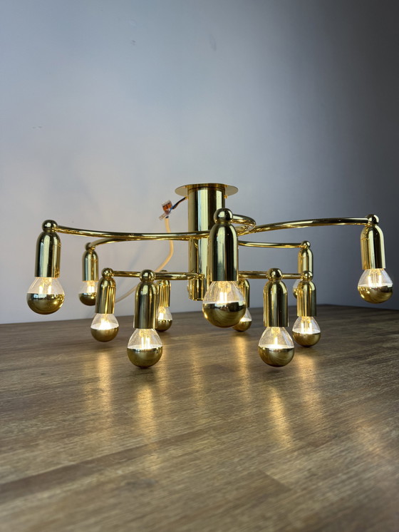 Image 1 of Vintage Gouden Plafondlamp/Kroonluchter