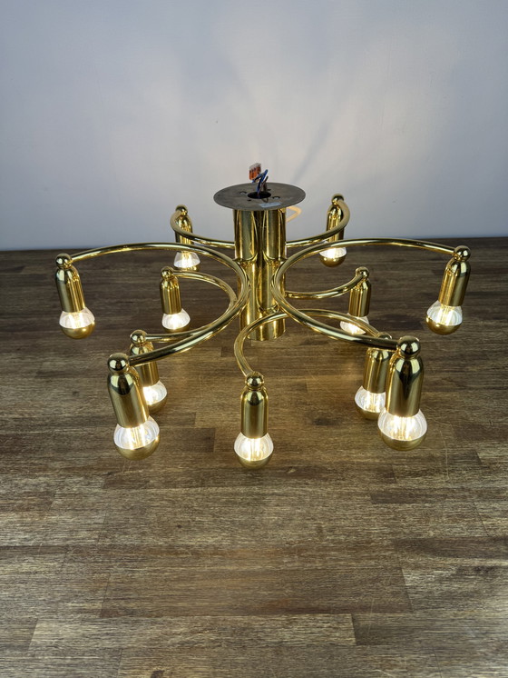 Image 1 of Vintage Gouden Plafondlamp/Kroonluchter