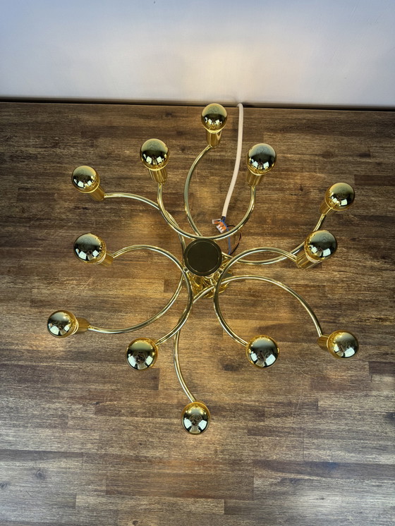 Image 1 of Vintage Gouden Plafondlamp/Kroonluchter