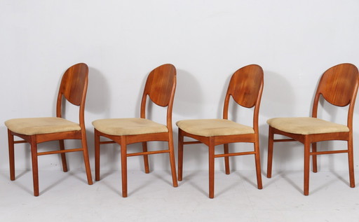 4x teakhouten eetkamerstoelen, Denemarken, jaren 1970