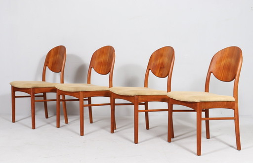 4x teakhouten eetkamerstoelen, Denemarken, jaren 1970