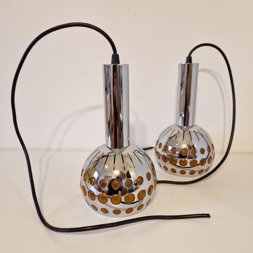 Jaren 70 Set Van 2 X Vintage Hanglamp Spaceage  Hanglampen