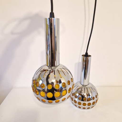 Jaren 70 Set Van 2 X Vintage Hanglamp Spaceage  Hanglampen