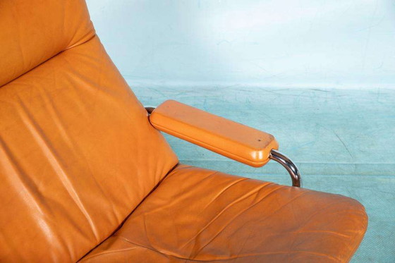 Image 1 of Cognacleren design fauteuil 60s, midmod leather loungechair