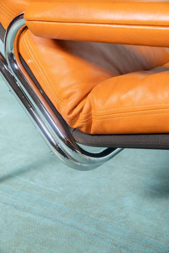 Image 1 of Cognacleren design fauteuil 60s, midmod leather loungechair