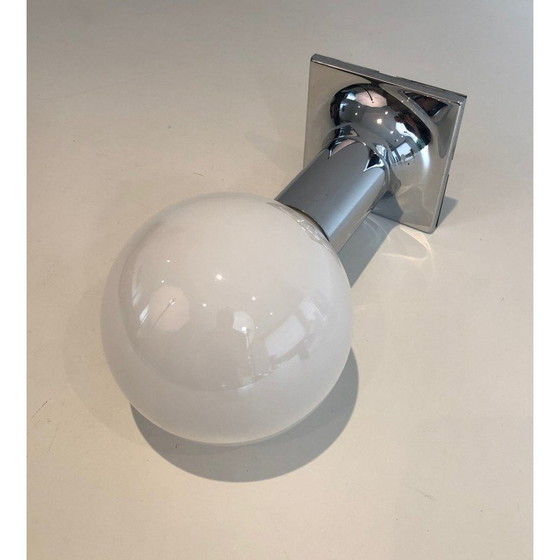 Image 1 of Suite van vintage wandlampen in chroom en wit opaline, 1970