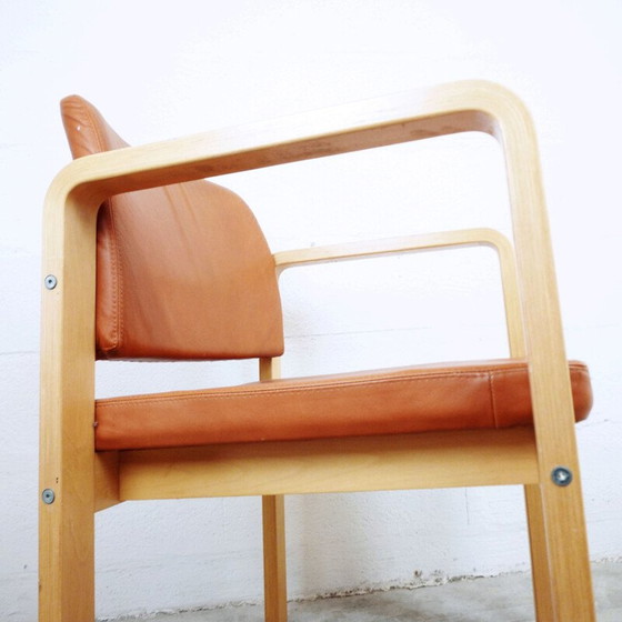 Image 1 of Vintage fauteuil in bruin leer en beuken, Zweden 1990