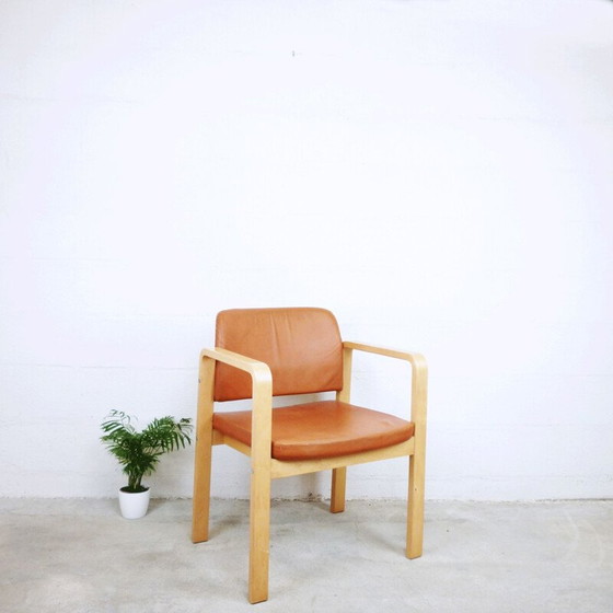 Image 1 of Vintage fauteuil in bruin leer en beuken, Zweden 1990