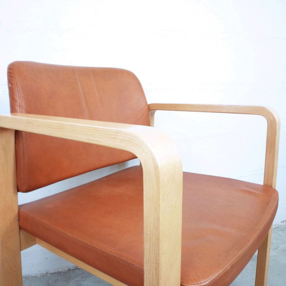 Image 1 of Vintage fauteuil in bruin leer en beuken, Zweden 1990