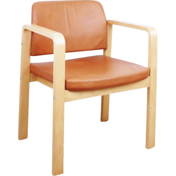 Image 1 of Vintage fauteuil in bruin leer en beuken, Zweden 1990