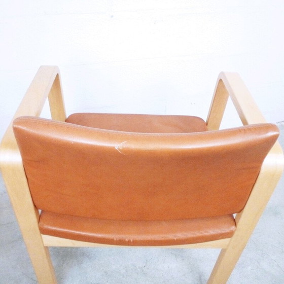 Image 1 of Vintage fauteuil in bruin leer en beuken, Zweden 1990