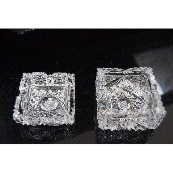 Image 1 of Paar vintage asbakken van geslepen kristal, Tsjecho-Slowakije 1960