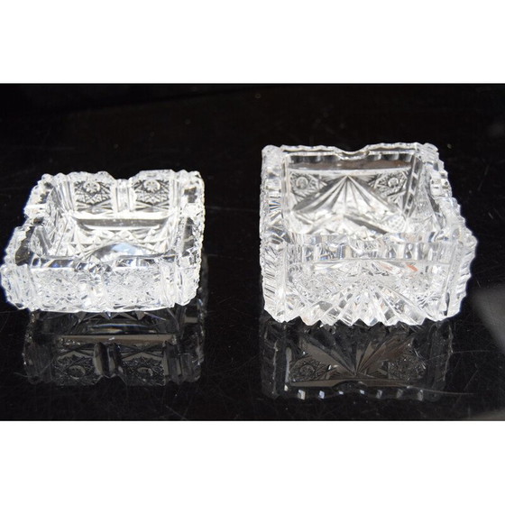 Image 1 of Paar vintage asbakken van geslepen kristal, Tsjecho-Slowakije 1960