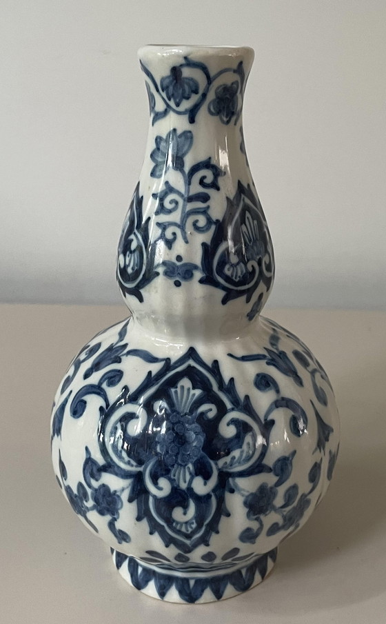 Image 1 of Koninklijke Tichelaar Makkum - Blauw witte dubbele kalebas vaas