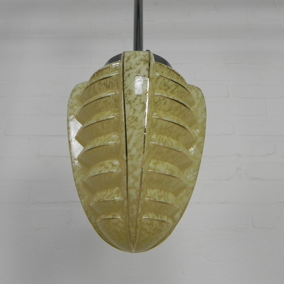 Image 1 of Art Deco Hanglamp Met Glazen Kap Met Ribben, Jaren 30