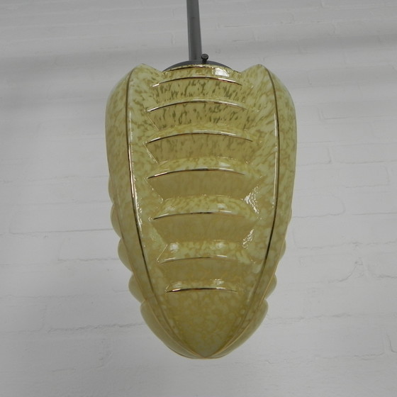 Image 1 of Art Deco Hanglamp Met Glazen Kap Met Ribben, Jaren 30