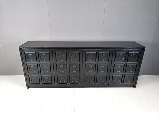 Zwart brutalistisch dressoir, jaren 1970 - vintage brutalistisch dressoir - grafisch brutalistisch dressoir