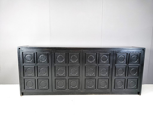 Zwart brutalistisch dressoir, jaren 1970 - vintage brutalistisch dressoir - grafisch brutalistisch dressoir
