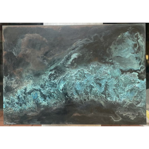 Vintage schilderij "Atol" door Frédérique Domergue