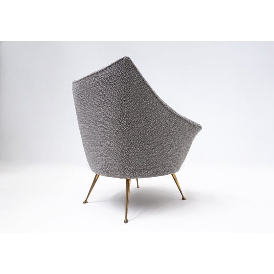 Image 1 of Paar Mid Century fauteuils met grijze bekleding en messing poten, Italië 1950