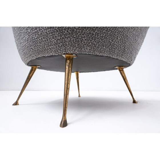 Image 1 of Paar Mid Century fauteuils met grijze bekleding en messing poten, Italië 1950