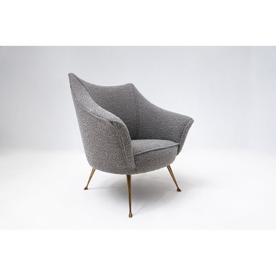 Image 1 of Paar Mid Century fauteuils met grijze bekleding en messing poten, Italië 1950