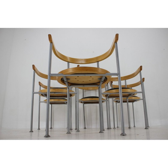 Image 1 of Set van 6 vintage stoelen van hout en fluweel van Borge Lindau voor Bla Station, Zweden 1990