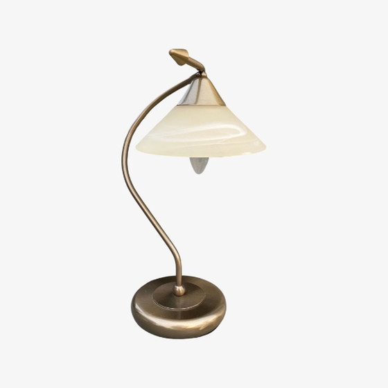 Image 1 of Vintage lamp van albast glas en messing voet