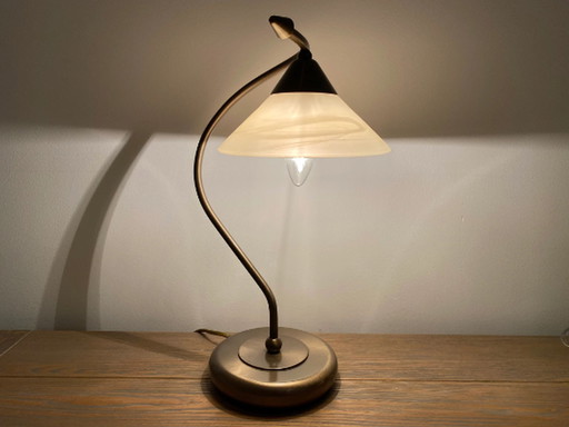 Vintage lamp van albast glas en messing voet